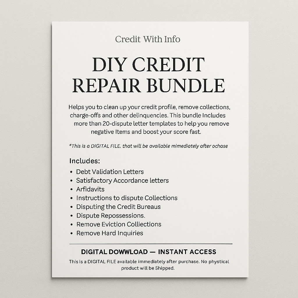 DIY Credit Repair Bundle – 21+ Professional Dispute Letters, Forms & Credit Repair Tools | Instant Download